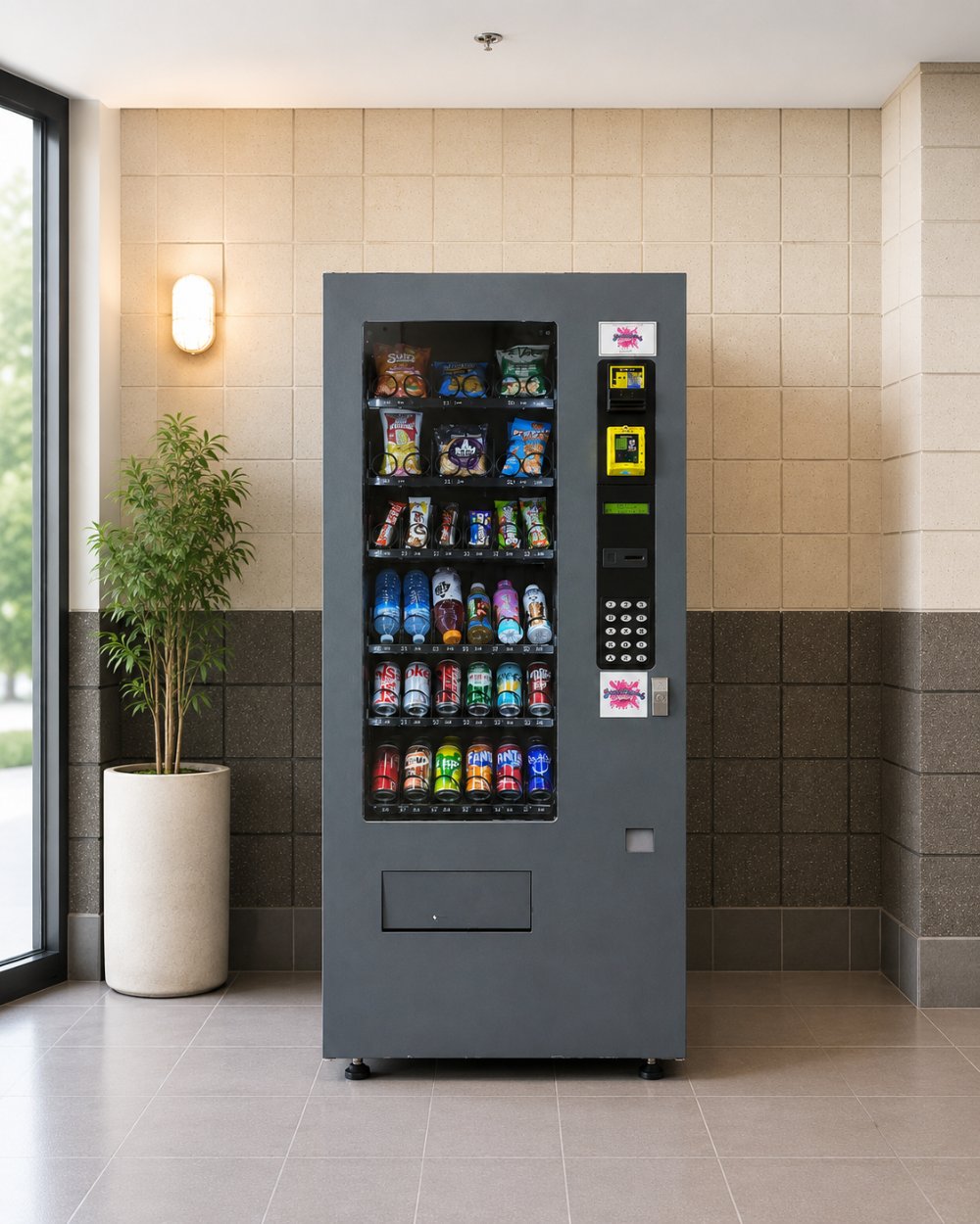 Compact Snacktacular combo vending machine in an office hallway